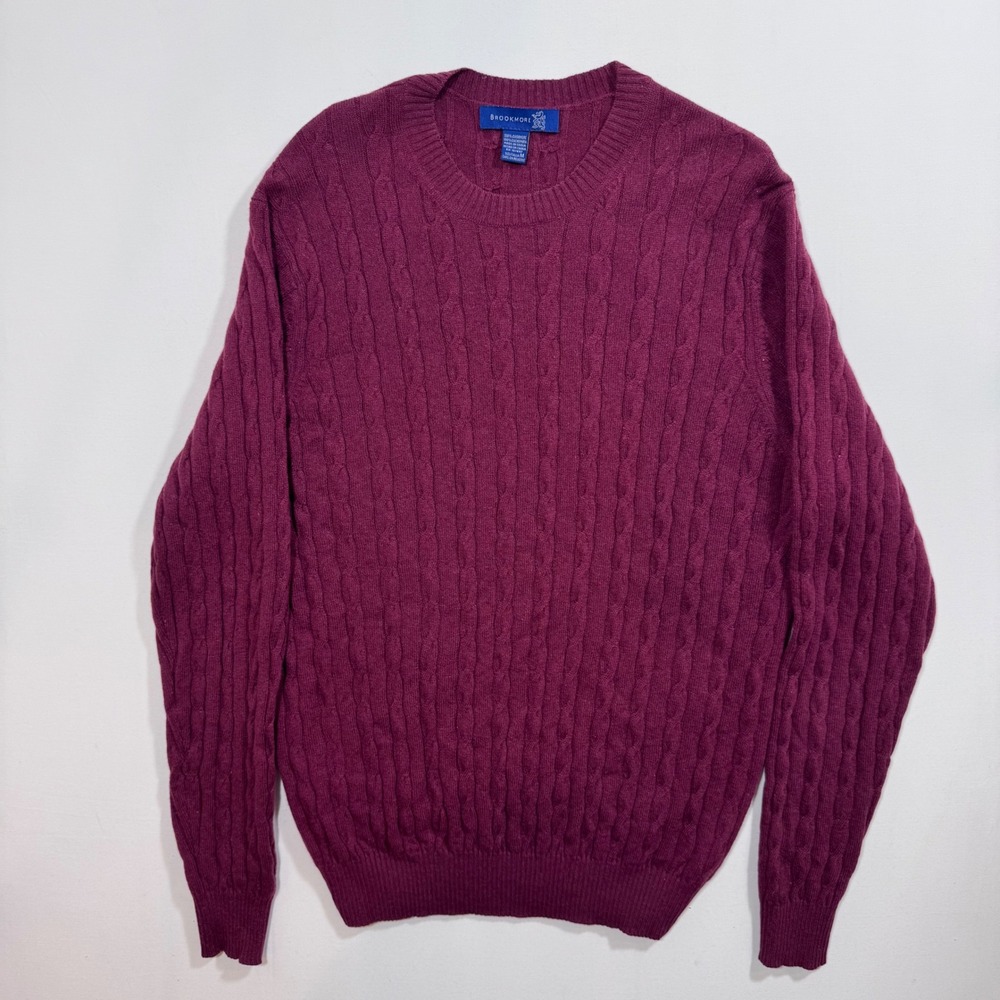 Brookmore Cable Knit Soft Sweater Burgundy Cashmere M Preppy Minimalist Capsule